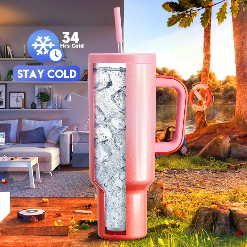 Meoky Tumbler with Handle Straw 50oz 1500ml Travel Coffee Cup Stainless Steel Insulated Drinkwear Fashion Sport Water Bottle