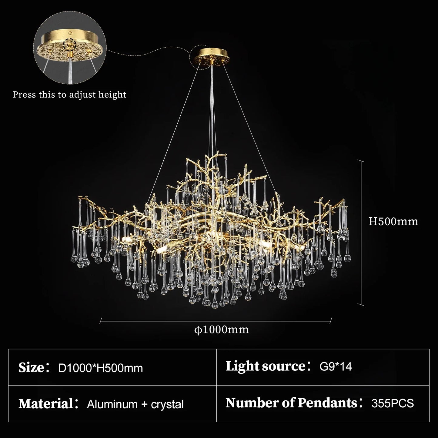 Large Vintage Golden Ceiling Crystal Chandelier