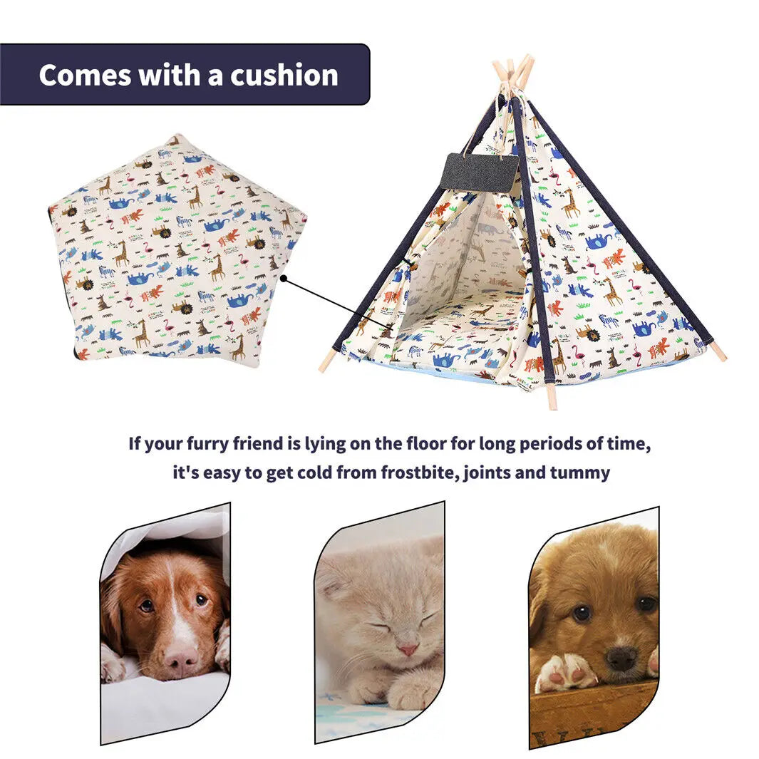 BingoPaw-Foldable Pet Tent with Cushion Pad, Cute Dog Bed House, Washable Cat Teepee, Playhouse Tents