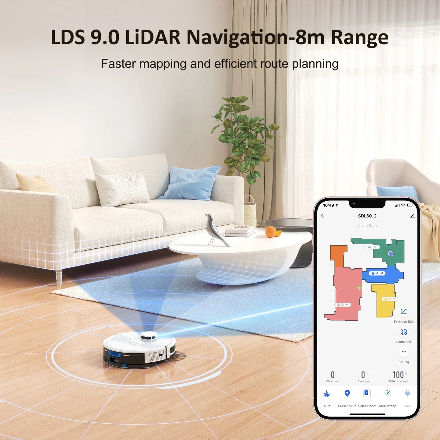 Lubluelu SL60D Robot Vacuum and Mop Combo - 4000Pa Suction, Quiet Operation, 150Mins Runtime10 No-Go Zones, Smart App Control