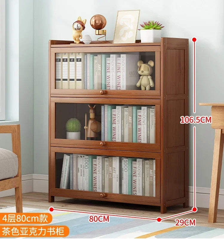 Japanese Home Furniture Bamboo Bookcases Organizer Multi-layer Storage Shelf Simple Retro Bookshelf With Door Modern Office Desk
