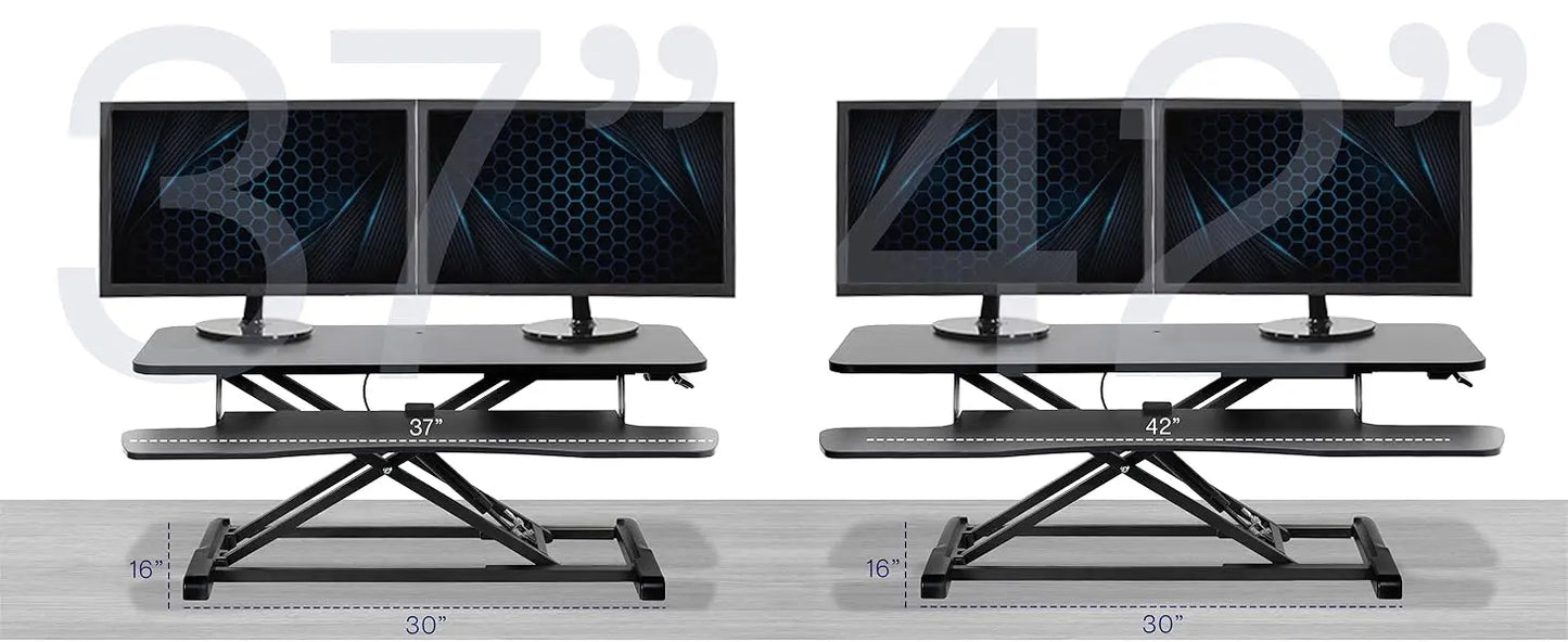 81 cm Desk Converter, Height Adjustable Riser, Sit to Stand Dual Monitor and Laptop Workstation with Wide Keyboard Tray