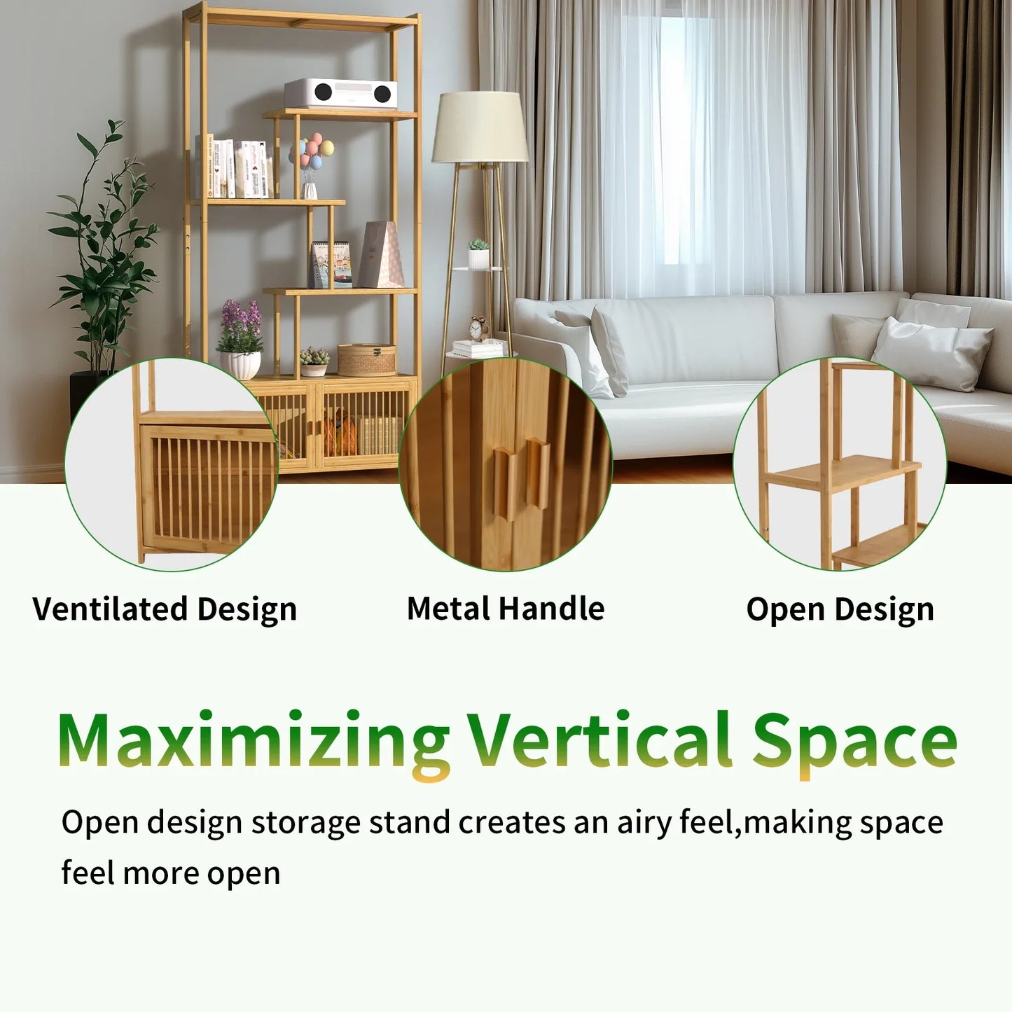 Bamboo Storage Rack Shelving Unit with High and Low Shelves Bookshelf Plant Stand for Home Organization Shelf