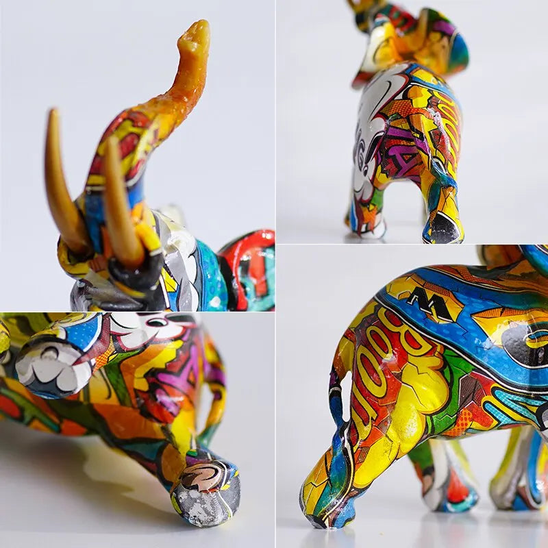 Resin Colorful Transfer Printed Elephant Figurines