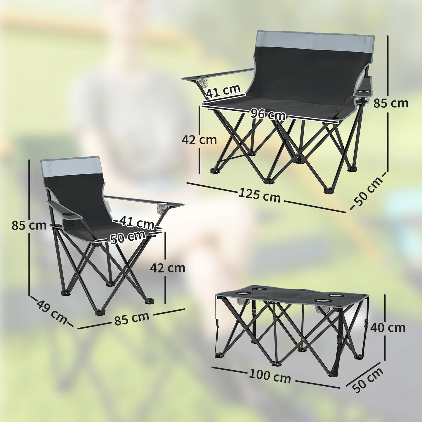Outsunny 4 Piece Foldable Camping Table and Chairs Set, Grey