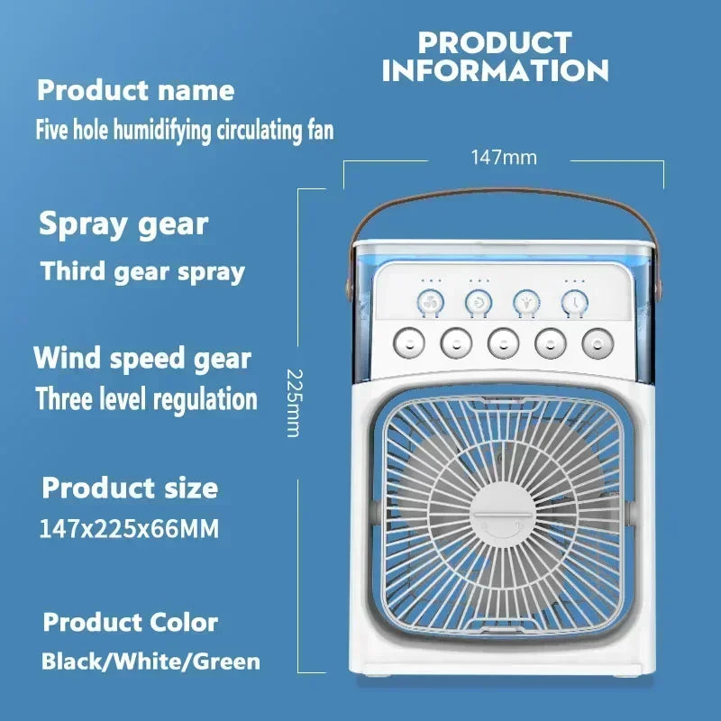 2025 New 3 in 1 Household Air Cooler Portable Small Fan with Humidifier and LED Nightlight Energy Saving