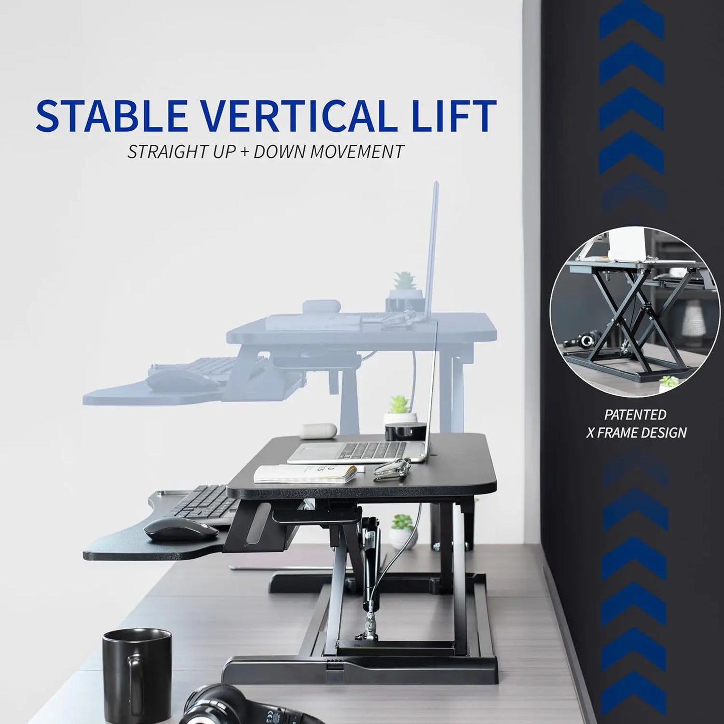 81 cm Desk Converter, Height Adjustable Riser, Sit to Stand Dual Monitor and Laptop Workstation with Wide Keyboard Tray