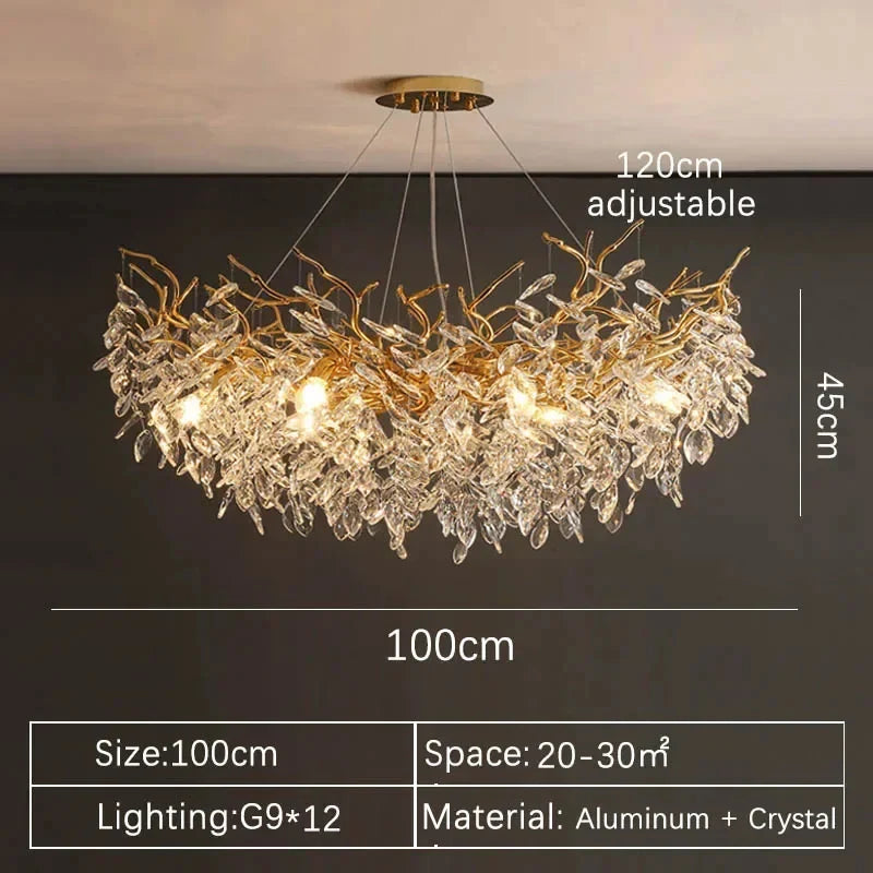 Luxury Gold Crystal LED Ceiling Pendant Lamps Indoor Villa Lights Fixture