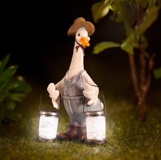 Solar-Powered Duck with Light-Up Lanterns Garden Ornament