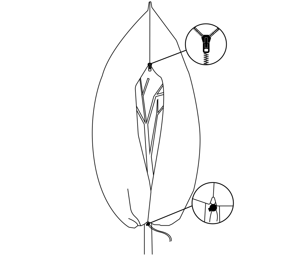 Protective Plant Cover, 50gsm Sack with Cord and Zipper, Diameter: 57 cm, Size: 0.9m x 1.5 m