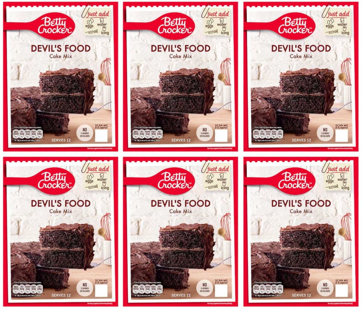 6 x Betty Crocker Devil S Food Cake Mix 425G