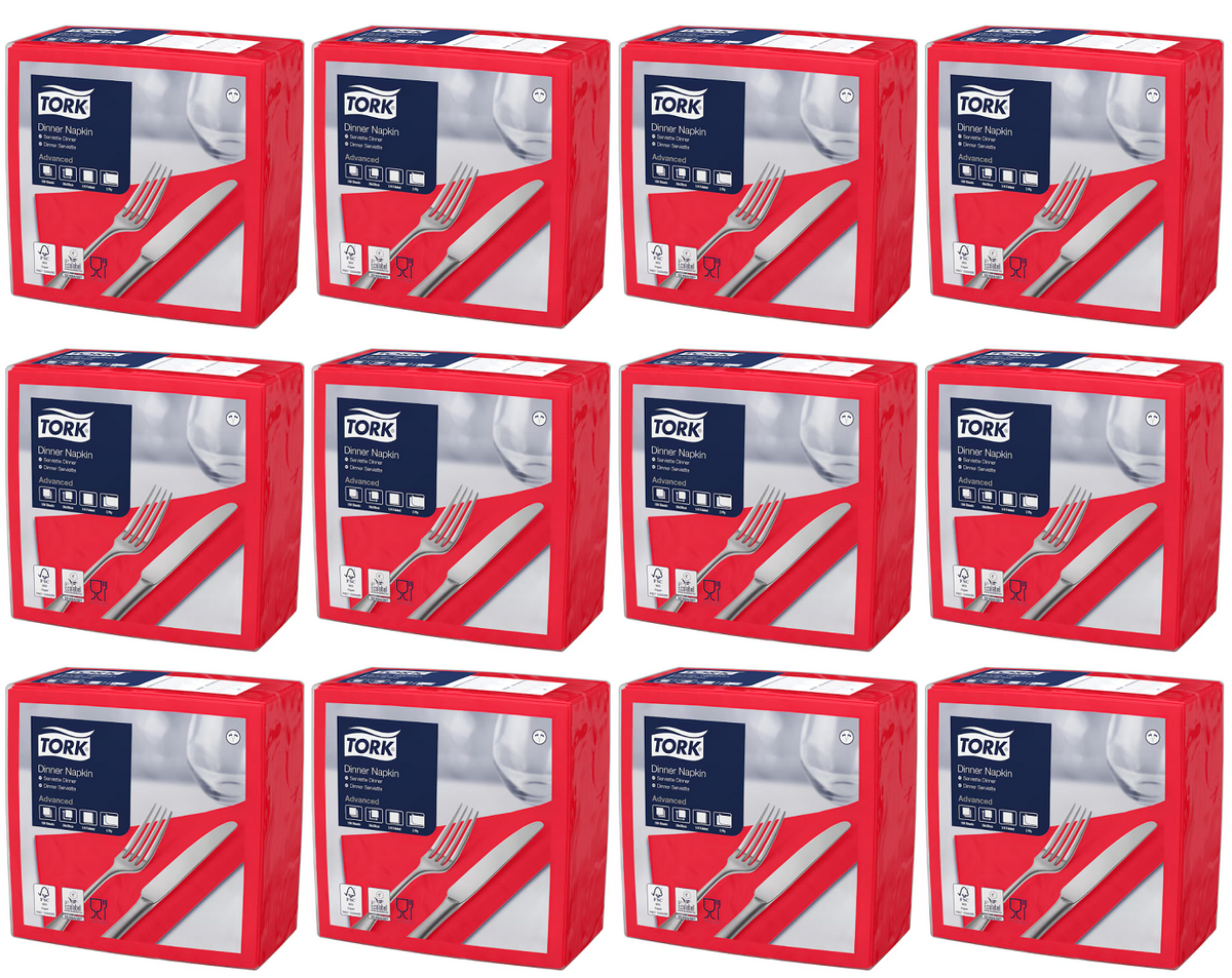 12 x Tork Dinner Napkin Red 2Ply 150Pk