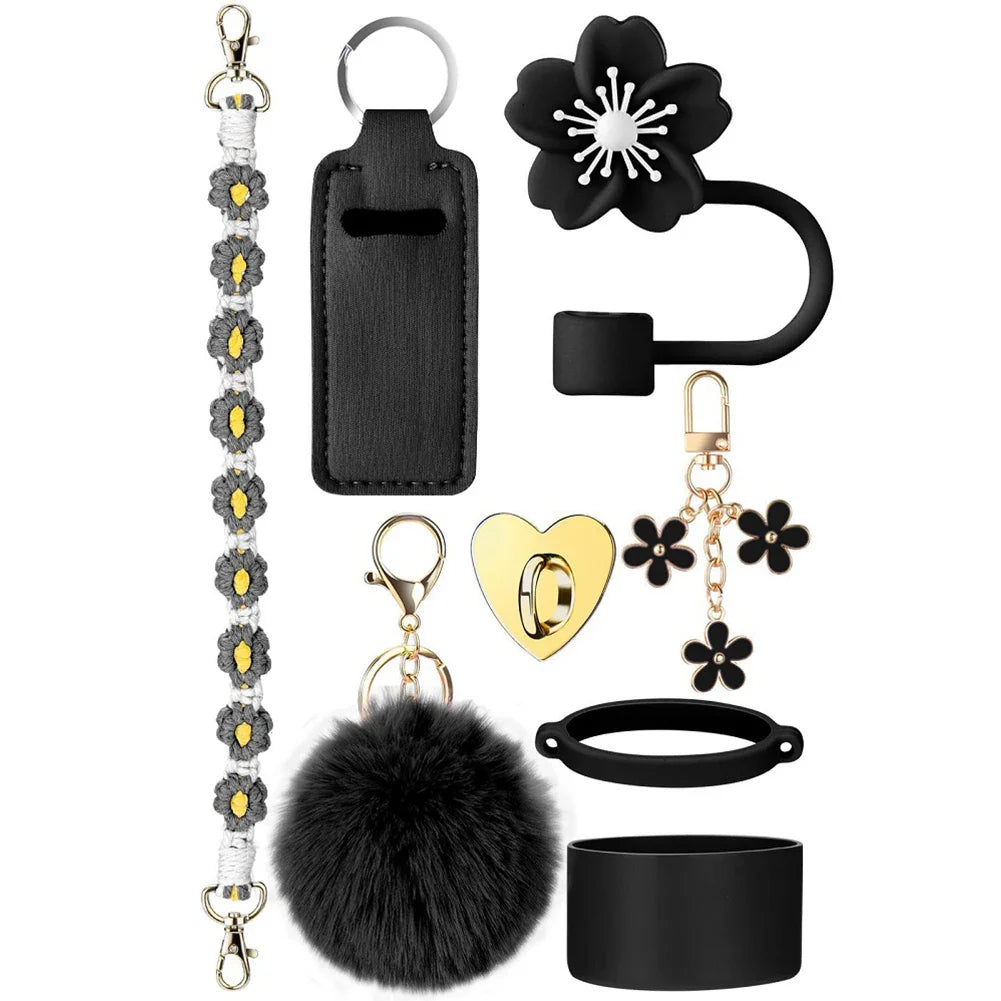 8Pcs/Set Silicone cup cover Straw Cover Handle Strap Keychain Lipstick Pouch for Stanley 40oz Tumbler Accessories Set