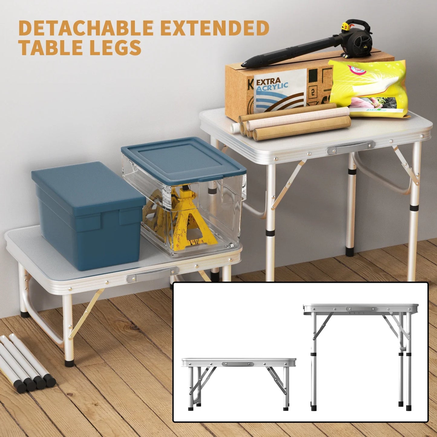 Folding Camping Table Outdoor Indoor Garden Balcony Market Kitchen Work Table Adjustable White Portable Picnic Table 60x45 cm
