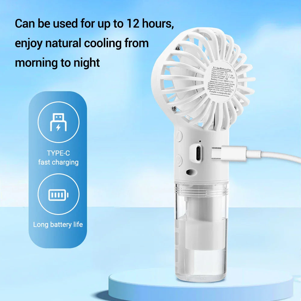 1pc Portable Handheld Spray Fan Mini Water Mist Cooling Fan for Student Dormitory Outdoor Summer Supplies Small Personal Fan
