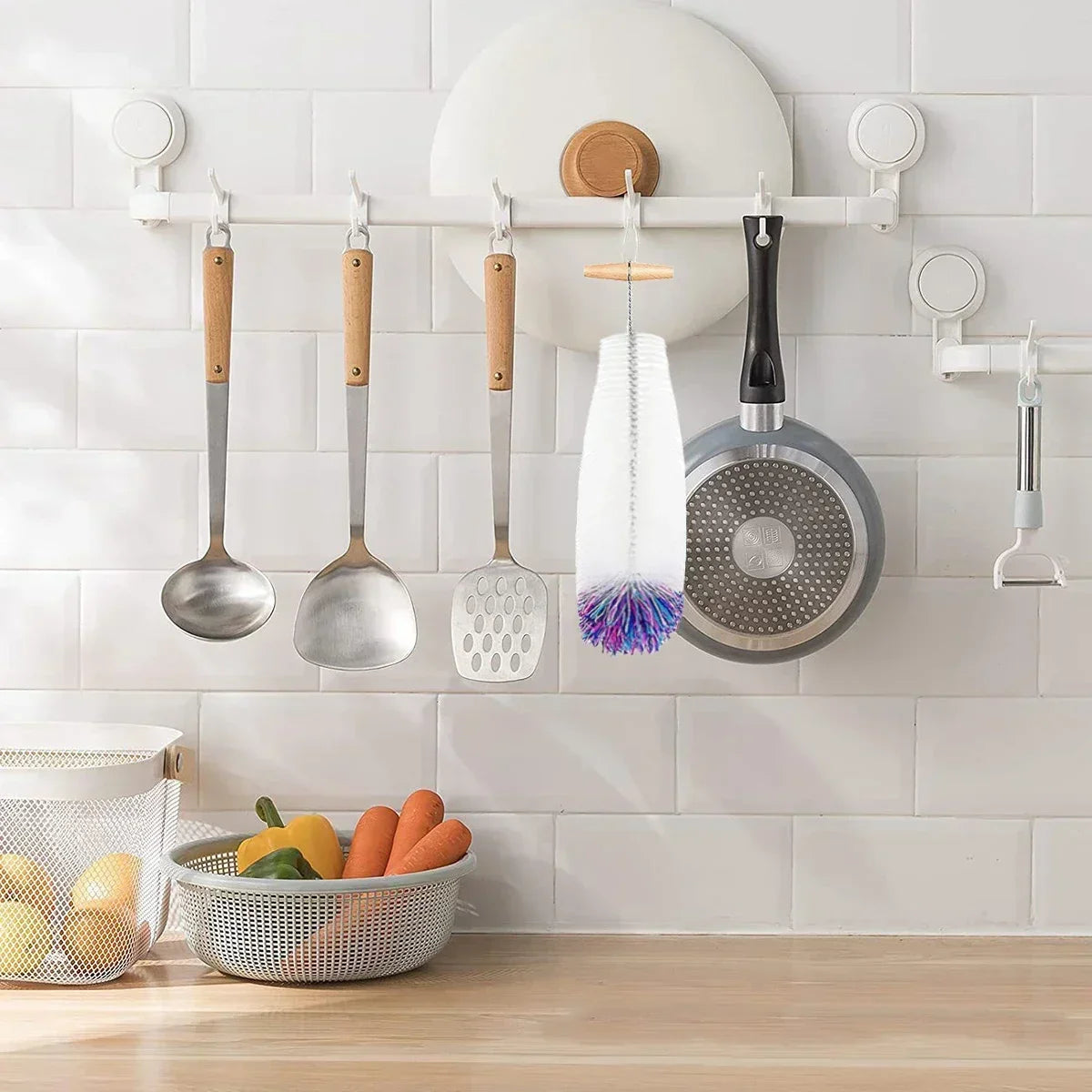 Bottle Brush for Soda Glass Bottles, Gentle Scratch-Free Nylon Bristles, Baby Bottle Cleaner, Glass Carafe for Drinking Bottles