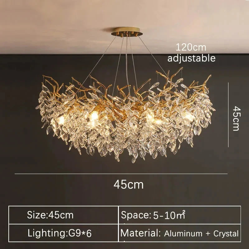 Luxury Gold Crystal LED Ceiling Pendant Lamps Indoor Villa Lights Fixture