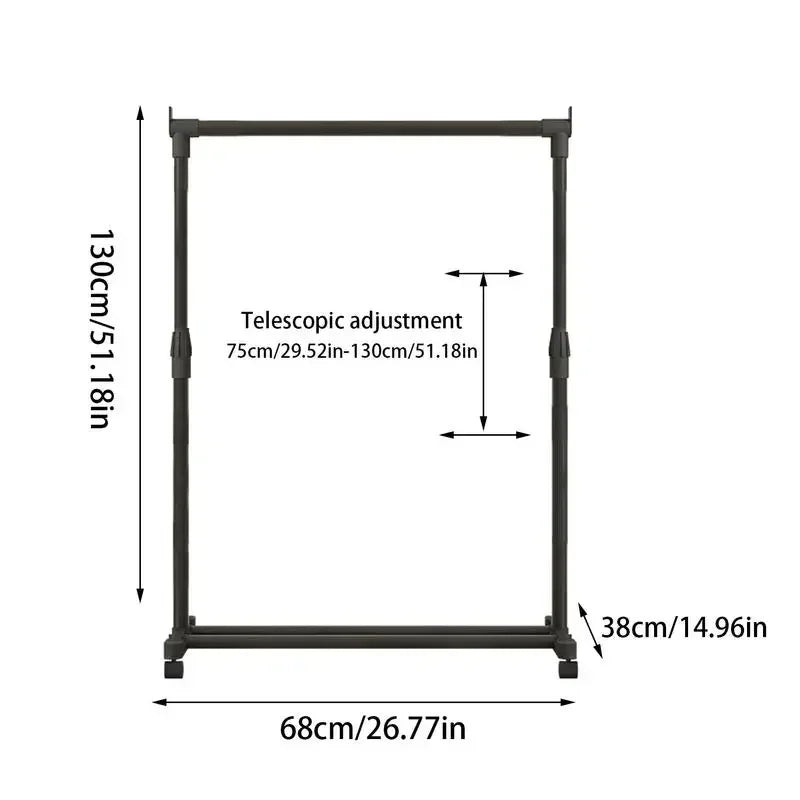 Movable Drying Rack with Wheels, Telescopic Metal Drying Rack, Adjustable Drying Rack for Laundry