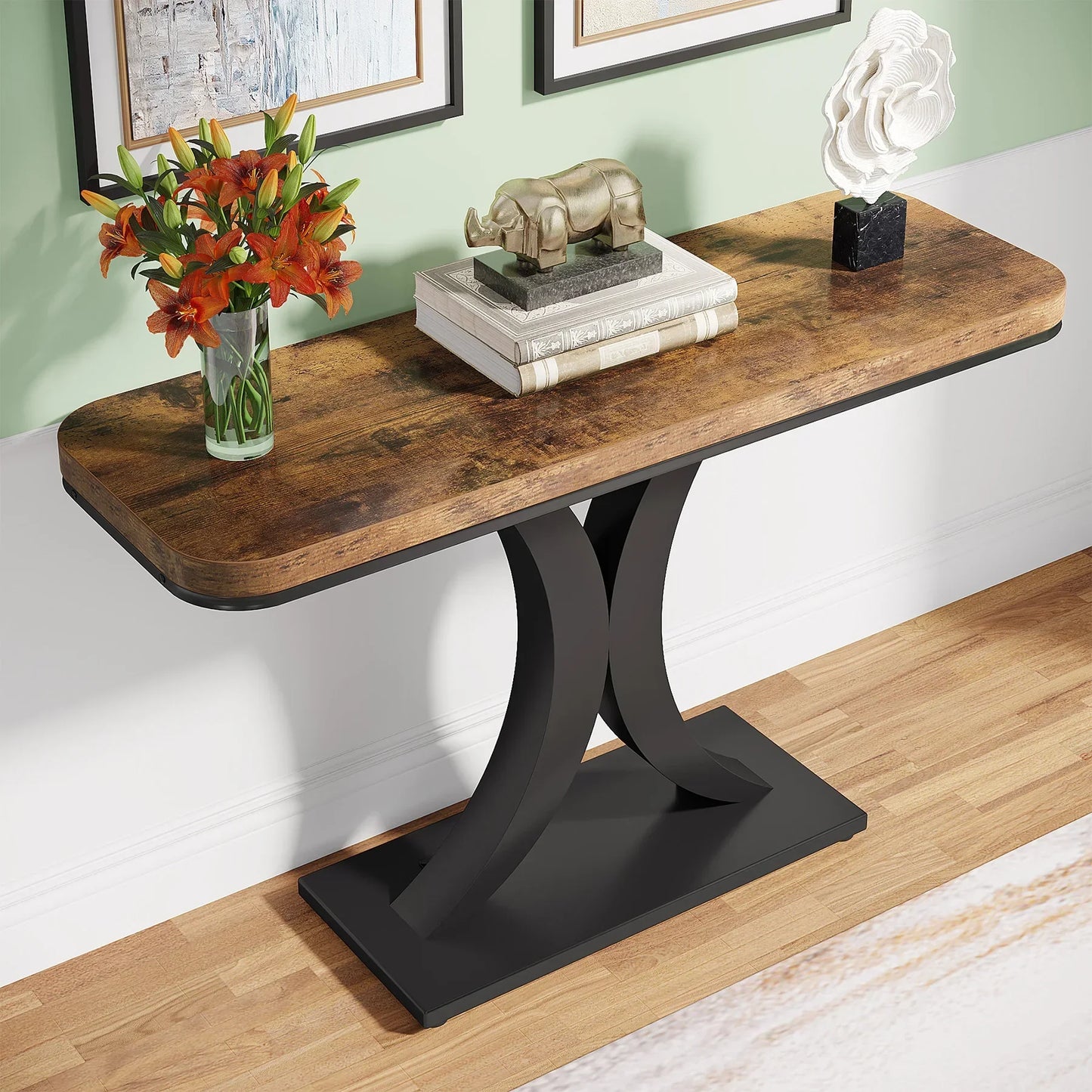 Tribesigns Industrial Console Table, 40 inch Narrow Entryway Foyer Table with Geometric Base, Rustic Hallway Accent Table