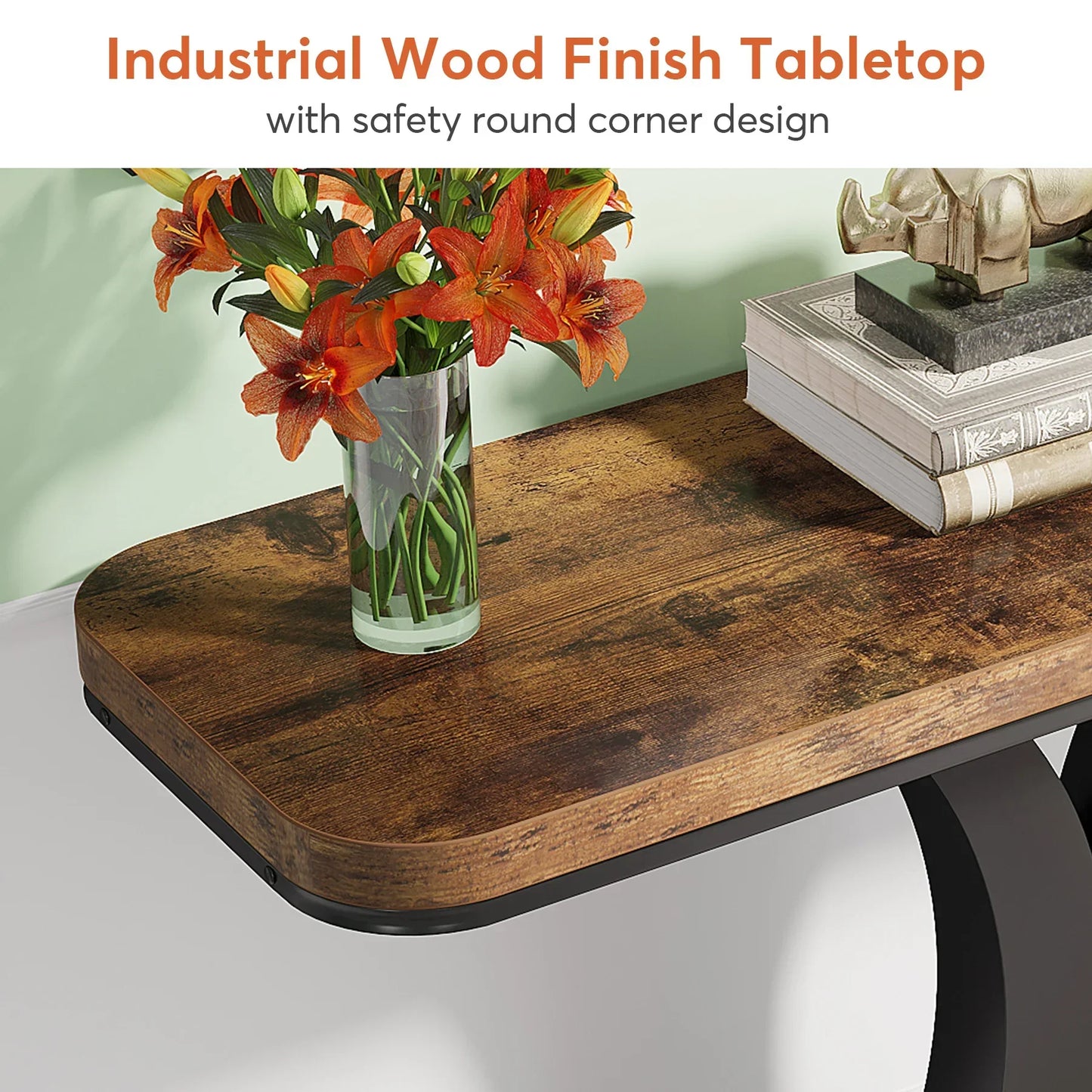 Tribesigns Industrial Console Table, 40 inch Narrow Entryway Foyer Table with Geometric Base, Rustic Hallway Accent Table