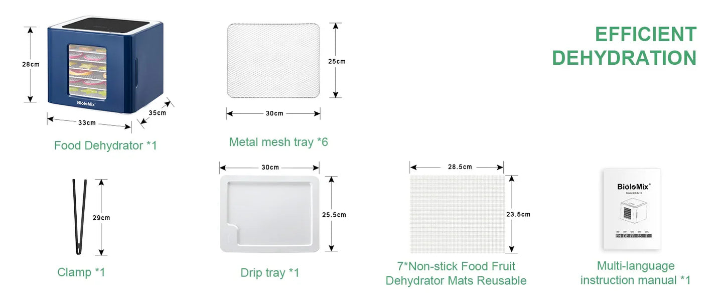 BioloMix 6 Trays Food Dehydrator with LED Touch Control,Digital Temperature and Time,Dryer for Fruit Vegetable Meat Beef Jerky