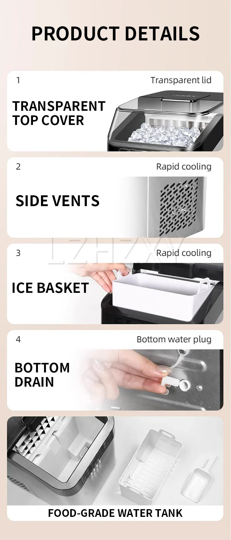 Commercial ice machine small household 30 kg desktop square ice milk tea shop dormitory night market stall ice machine