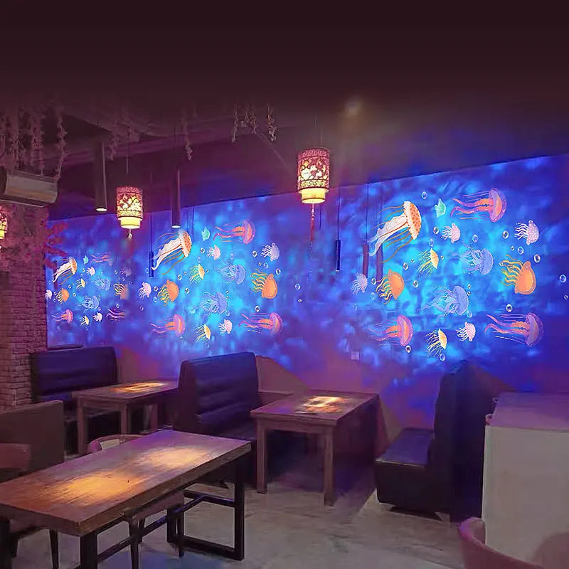 Projection spotlight of the Ocean World with dynamic water ripple jellyfish