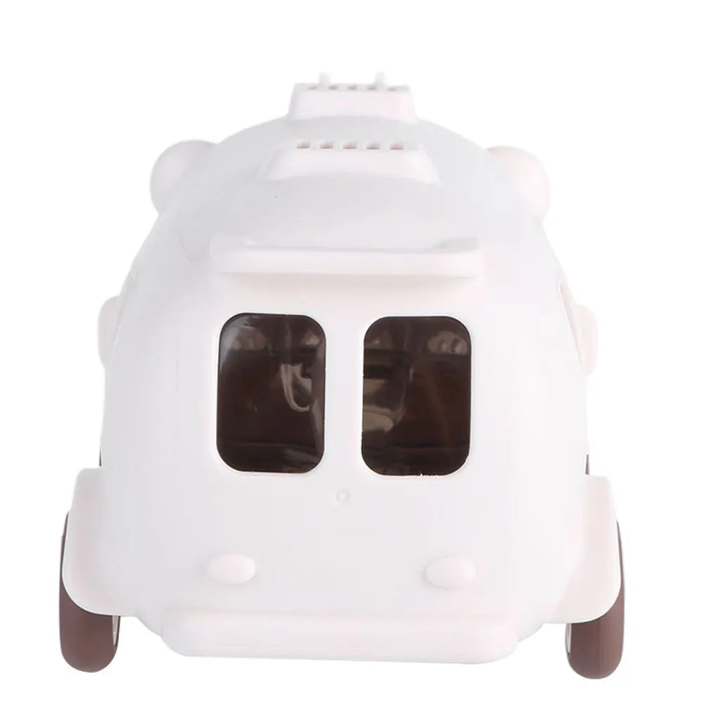 500ML Bus Shape Cartoon Water Cup with Movable Wheels & Strap Plastic Drinking Bottle Leakproof for Home Travel School