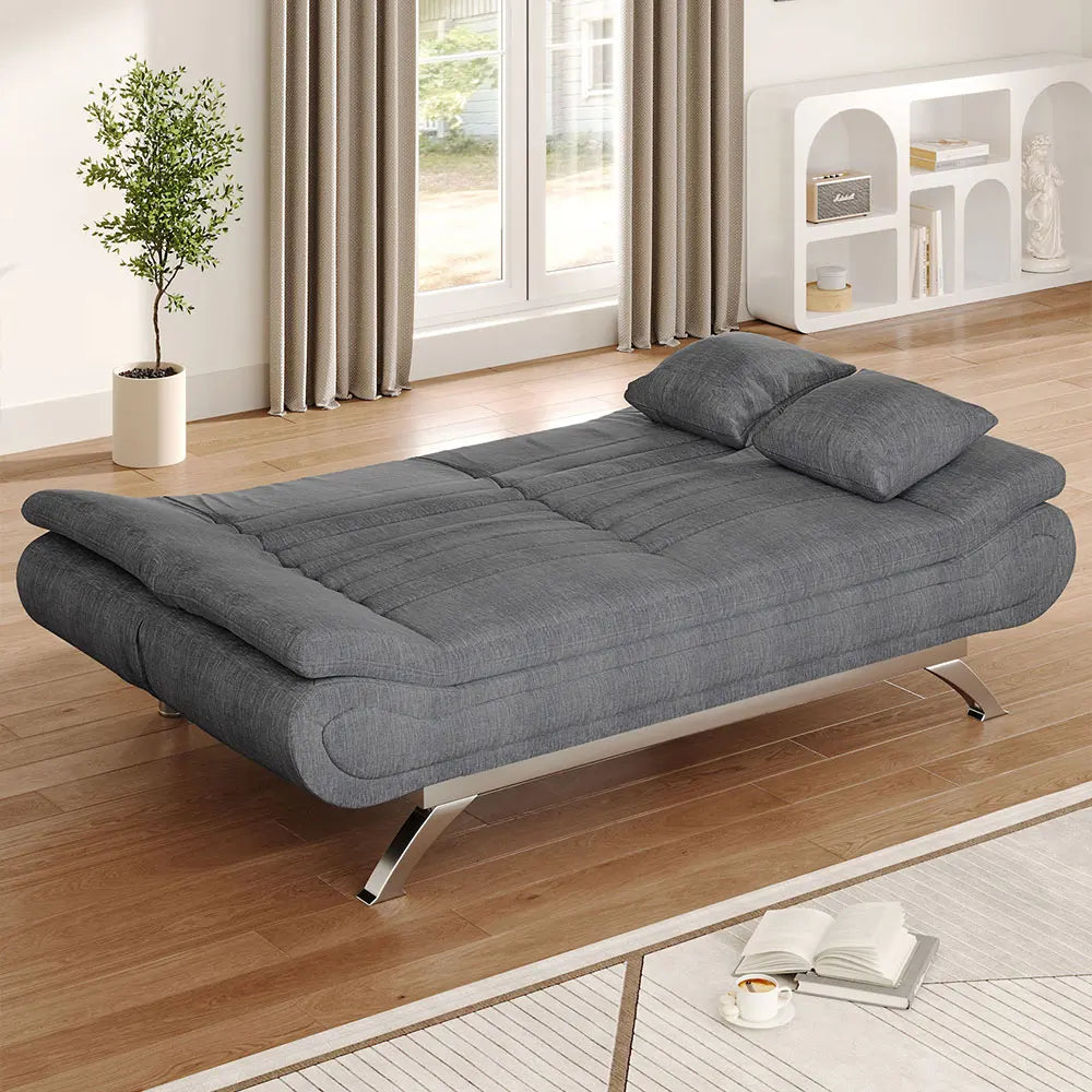 Grey Shell 3 Seater Recliner Sofa Bed with 2 Pillows  for Living Room Bedroom Home Office Study