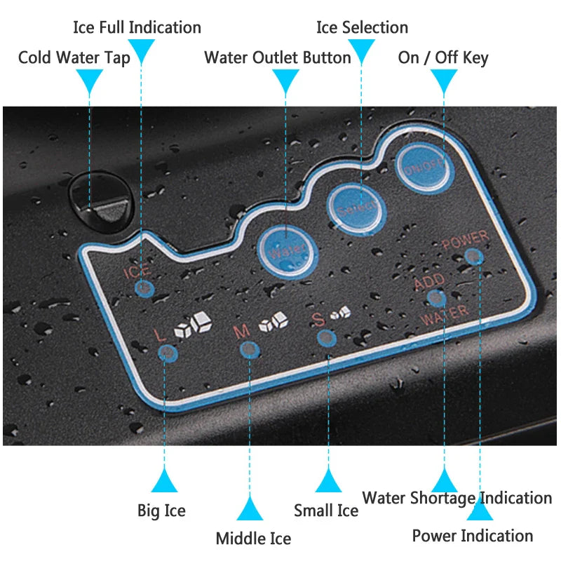 Commercial Ice Machine 25KG Desktop Multifunctional Bucket of Water Automatic Ice Machine Bullet-shaped Round Ice Home Appliance
