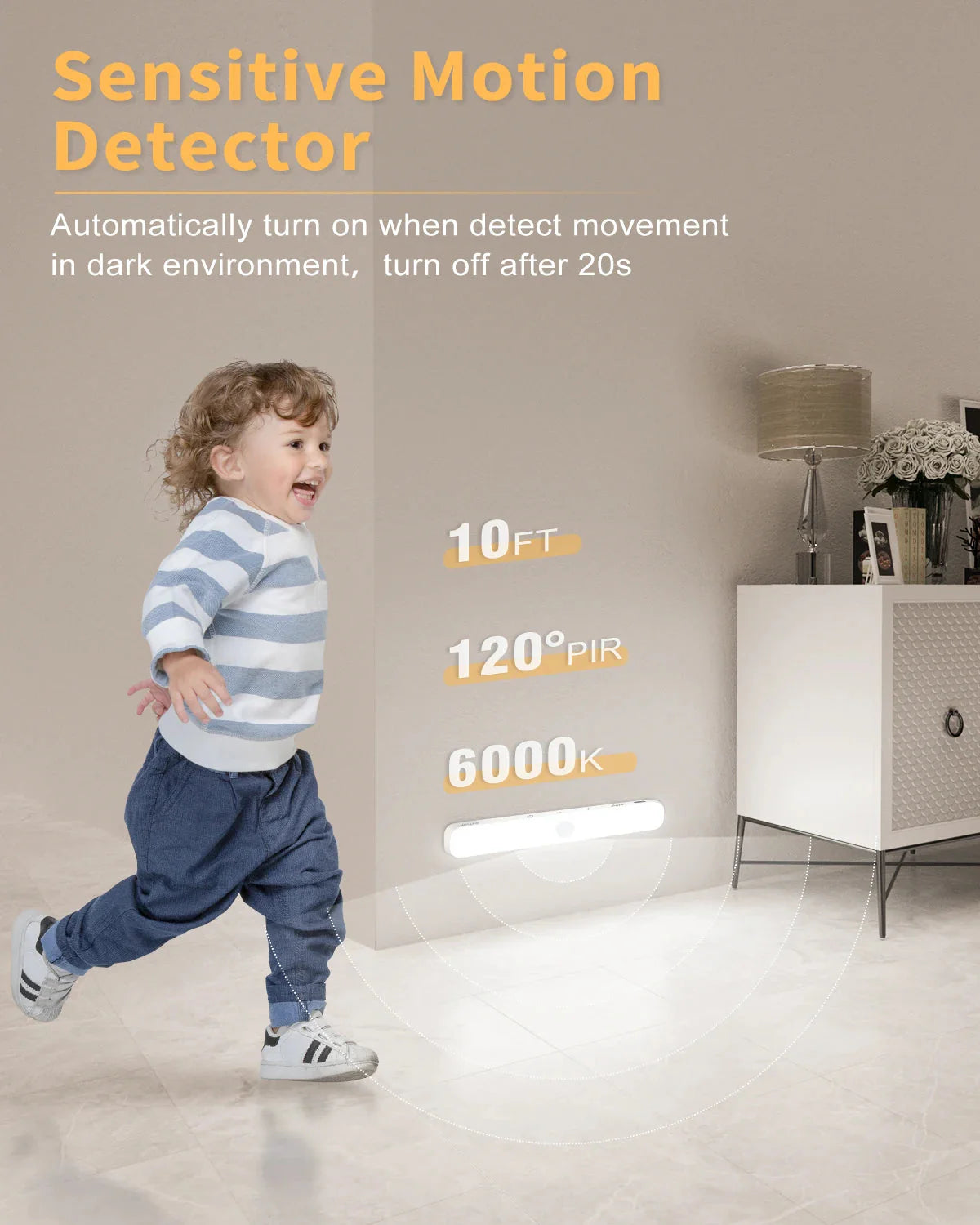 Motion Sensor Cabinet Light Battery Display 60 LED Touch Light Bar Wireless Rechargeable