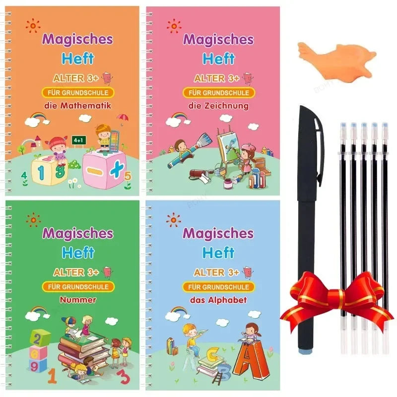 4 Books SANK Copybooks Pen Magic Copy Book Free Wiping Kids Writing Sticker Practice Copybook for Calligraphy