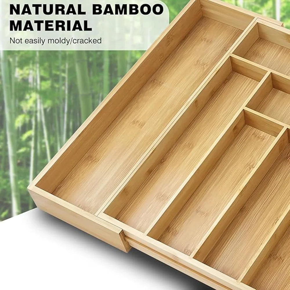Bamboo Cutlery Expandable Divide Storage Trays Rack Neat Elegant Kitchen Drawer Organizer Furniture Accessories ，Picnicking out
