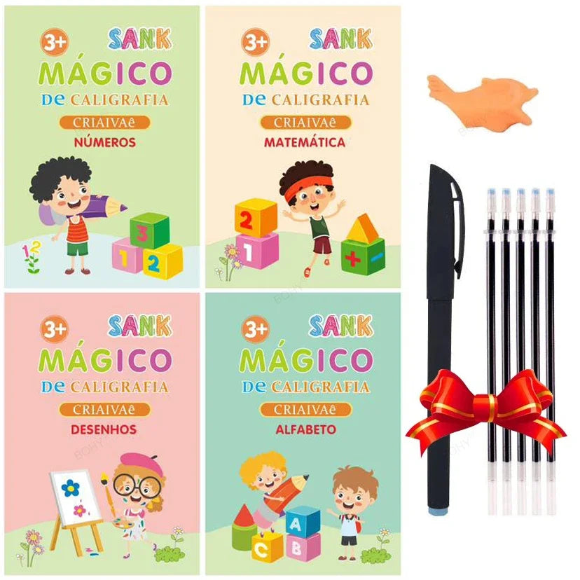 4 Books SANK Copybooks Pen Magic Copy Book Free Wiping Kids Writing Sticker Practice Copybook for Calligraphy
