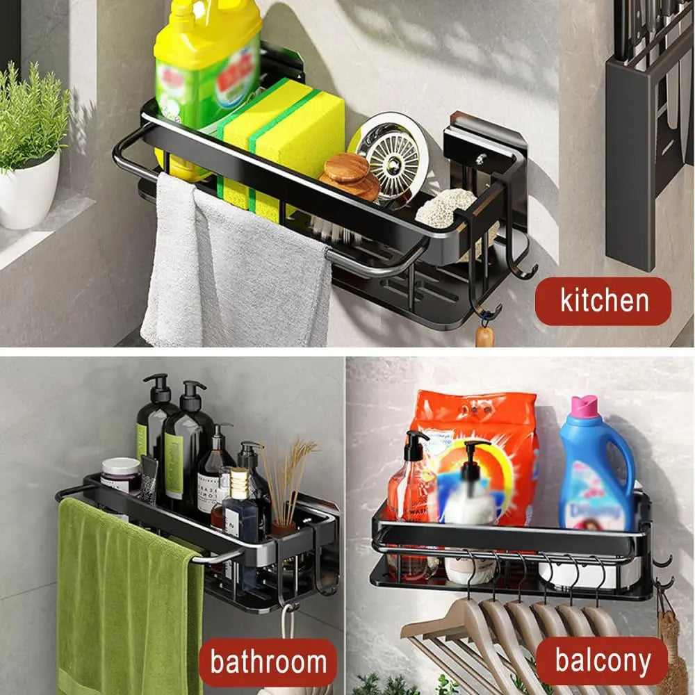 1pc Kitchen Aluminium sink Drain Rack shelf Basket Organizer Kitchen Accessories SpongeStorage Faucet Holder soap Drainer