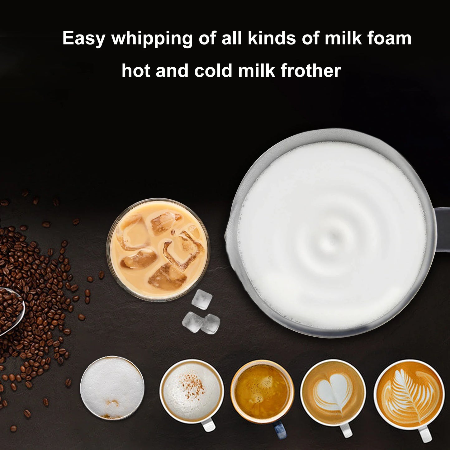 BioloMix Upgraded Stainless Steel 4 in 1 Milk Frother Frothing Foamer Automatic Milk Warmer Cold/Hot Latte Cappuccino Chocolate
