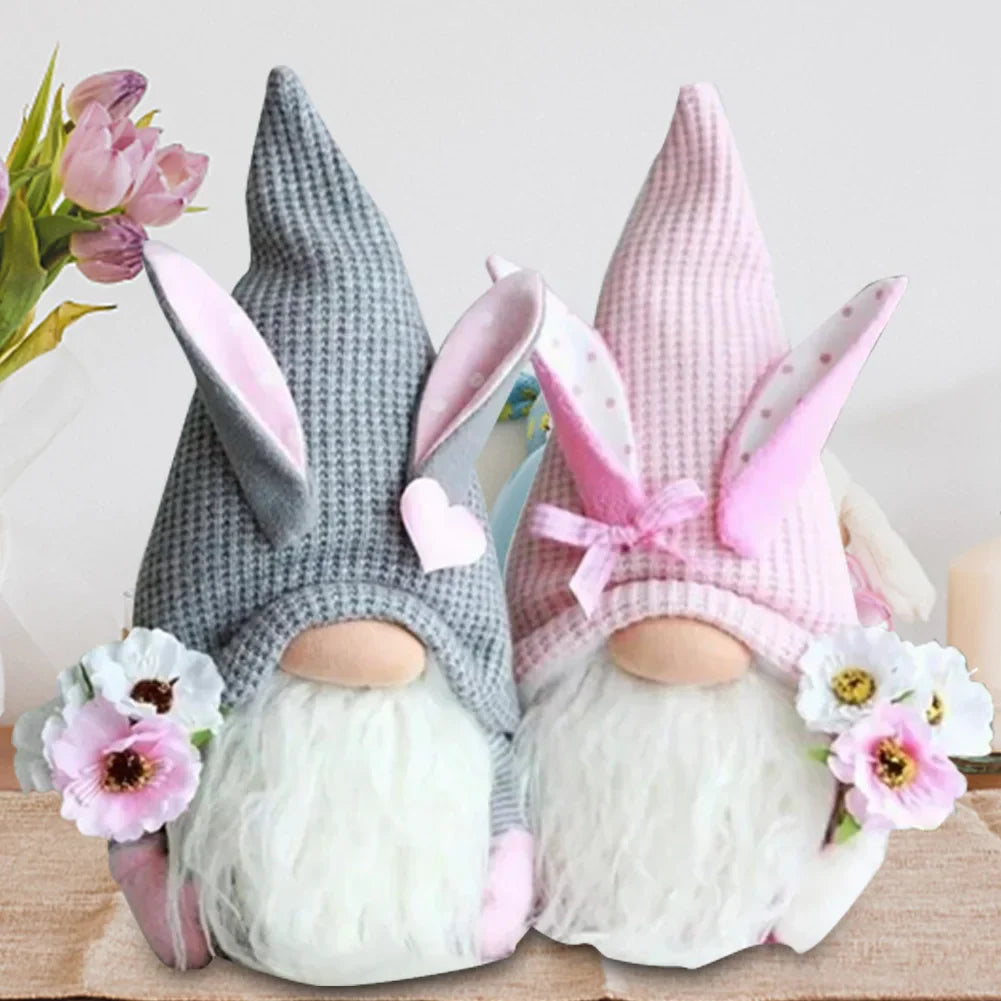2Pcs Rabbit Ear Faceless Gnome with Knitted Hat Easter Old Man Dwarf Decor Festival Theme for Bedroom Living Room Decor