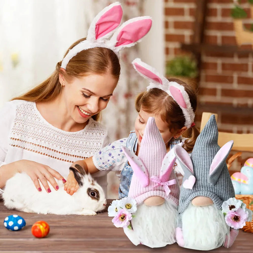 2Pcs Rabbit Ear Faceless Gnome with Knitted Hat Easter Old Man Dwarf Decor Festival Theme for Bedroom Living Room Decor