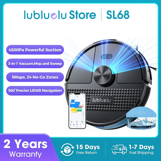 Lubluelu SL68 Robotic Vacuum Cleaner, 4500Pa Suction Power, Self-Charging, Anti-Siphon 5 Maps 24 No-Go Zones Hard Floor Cleaning