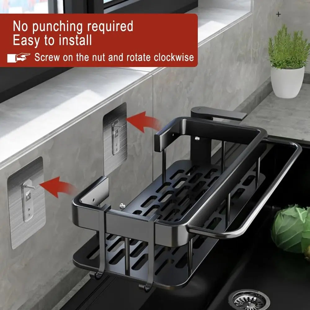 1pc Kitchen Aluminium sink Drain Rack shelf Basket Organizer Kitchen Accessories SpongeStorage Faucet Holder soap Drainer