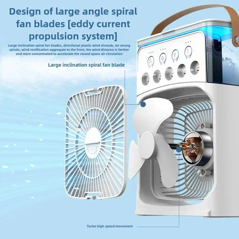 2025 New 3 in 1 Household Air Cooler Portable Small Fan with Humidifier and LED Nightlight Energy Saving