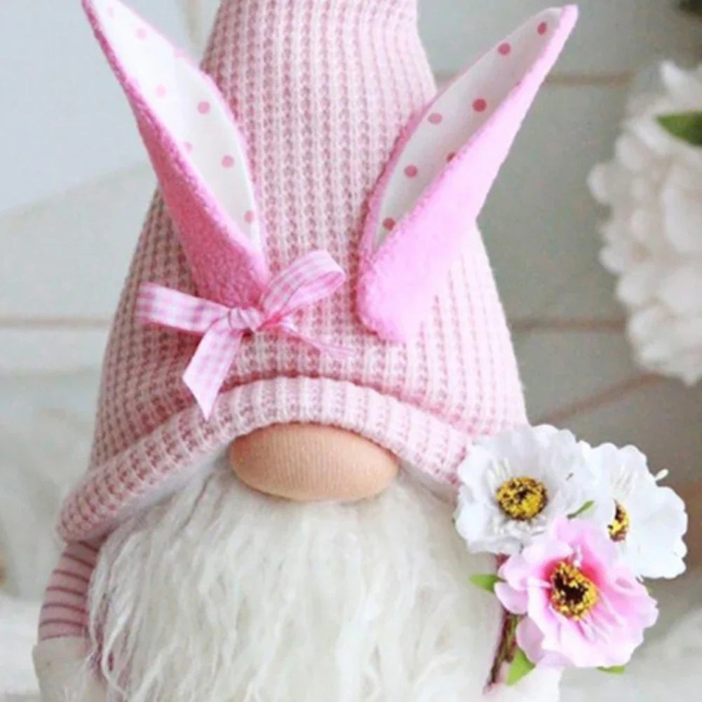 2Pcs Rabbit Ear Faceless Gnome with Knitted Hat Easter Old Man Dwarf Decor Festival Theme for Bedroom Living Room Decor