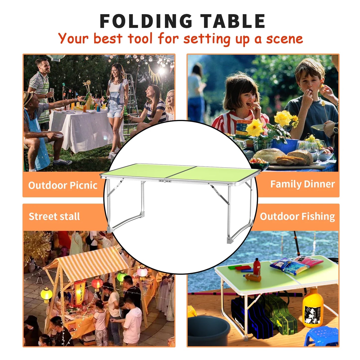 Mini Folding Picnic Table with Carry Handle, Aluminum Frame, Laptop Table for Sofa Bed Couch Floor, 60x40x24cm, Green/White