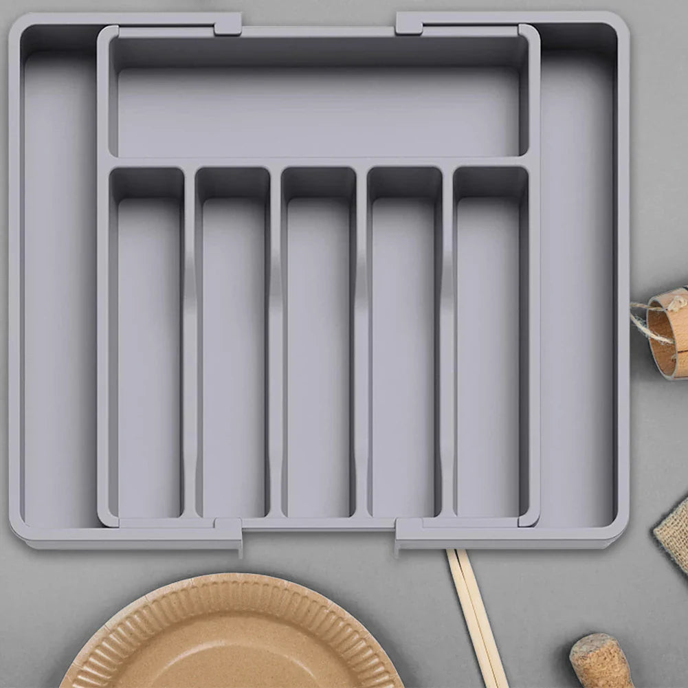 Adjustable Flatware Tableware Organizer Expandable Utensil Tray with Dividers Utensil Holder Storage Tray for Spoons Fork Knives