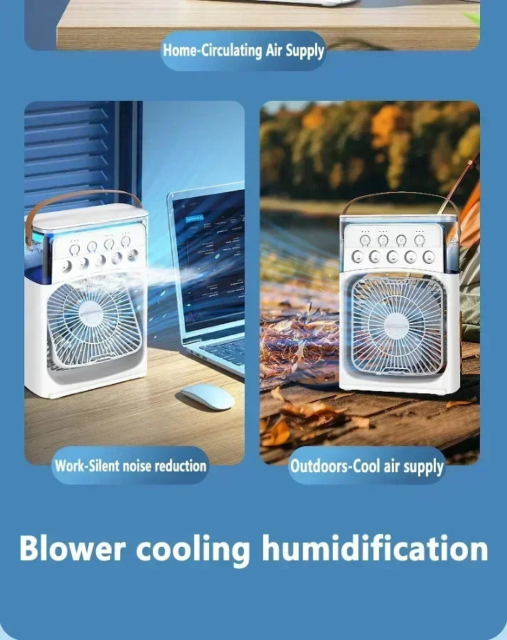 2025 New 3 in 1 Household Air Cooler Portable Small Fan with Humidifier and LED Nightlight Energy Saving