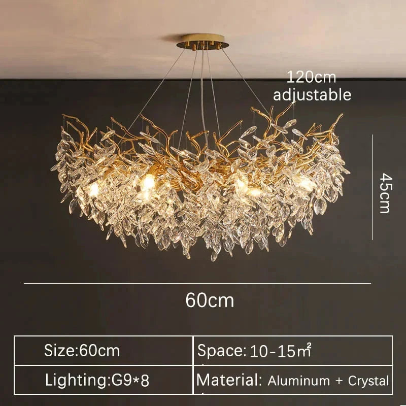 Luxury Gold Crystal LED Ceiling Pendant Lamps Indoor Villa Lights Fixture