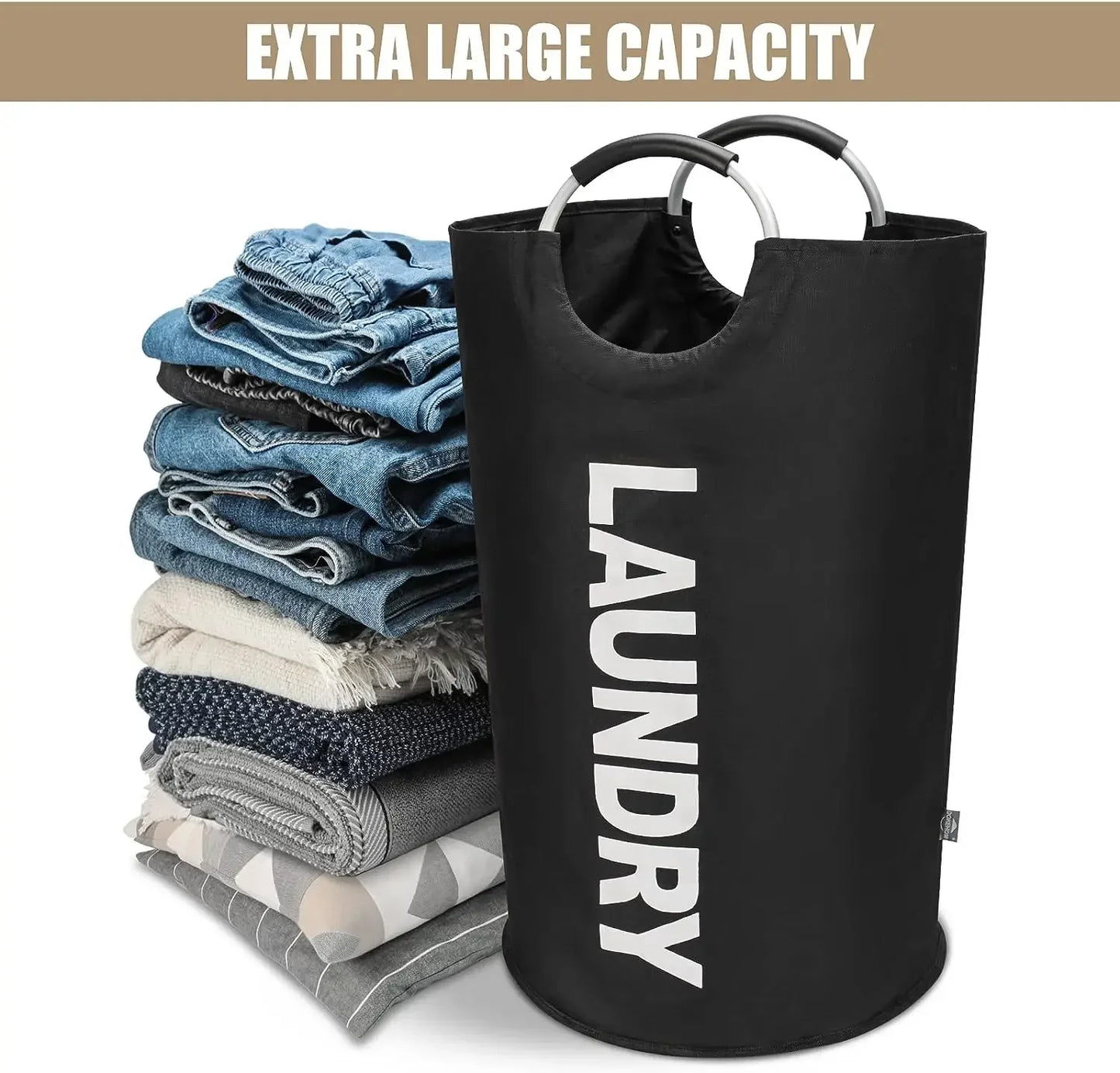 90L Large Laundry Basket, Collapsible Laundry Bag, Freestanding Tall Clothes Hamper, Foldable Washing Bin,Toy storage ,Pouch