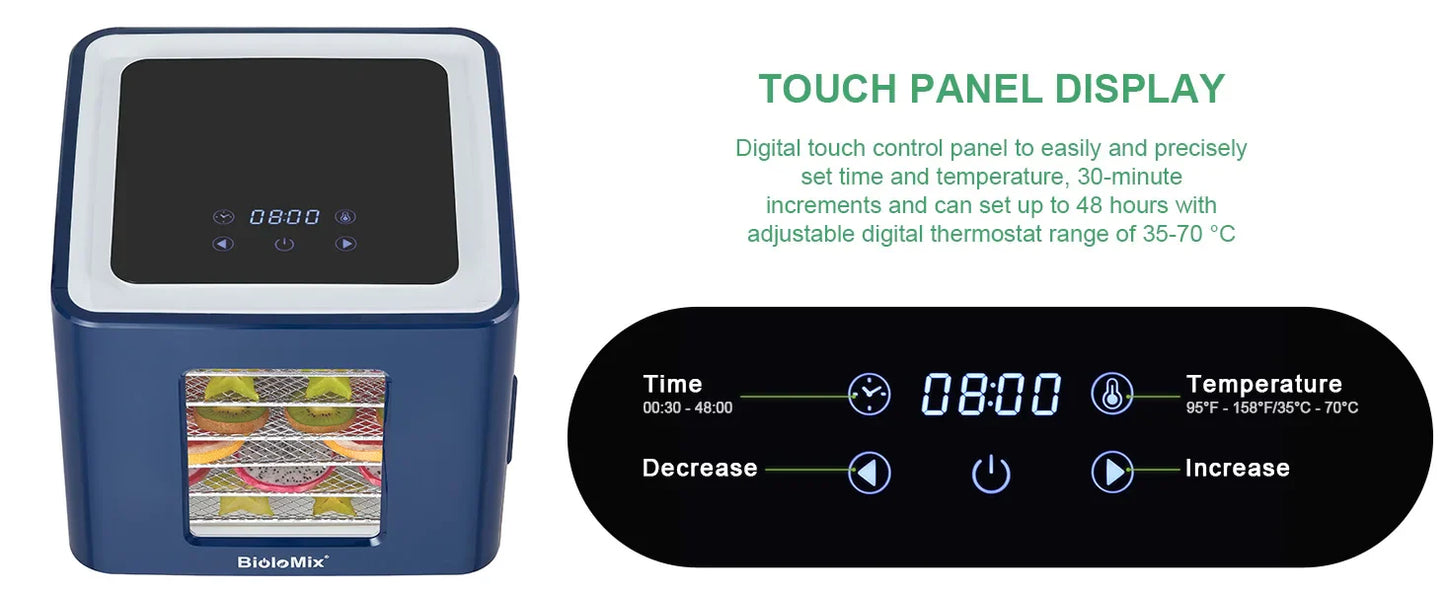 BioloMix 6 Trays Food Dehydrator with LED Touch Control,Digital Temperature and Time,Dryer for Fruit Vegetable Meat Beef Jerky