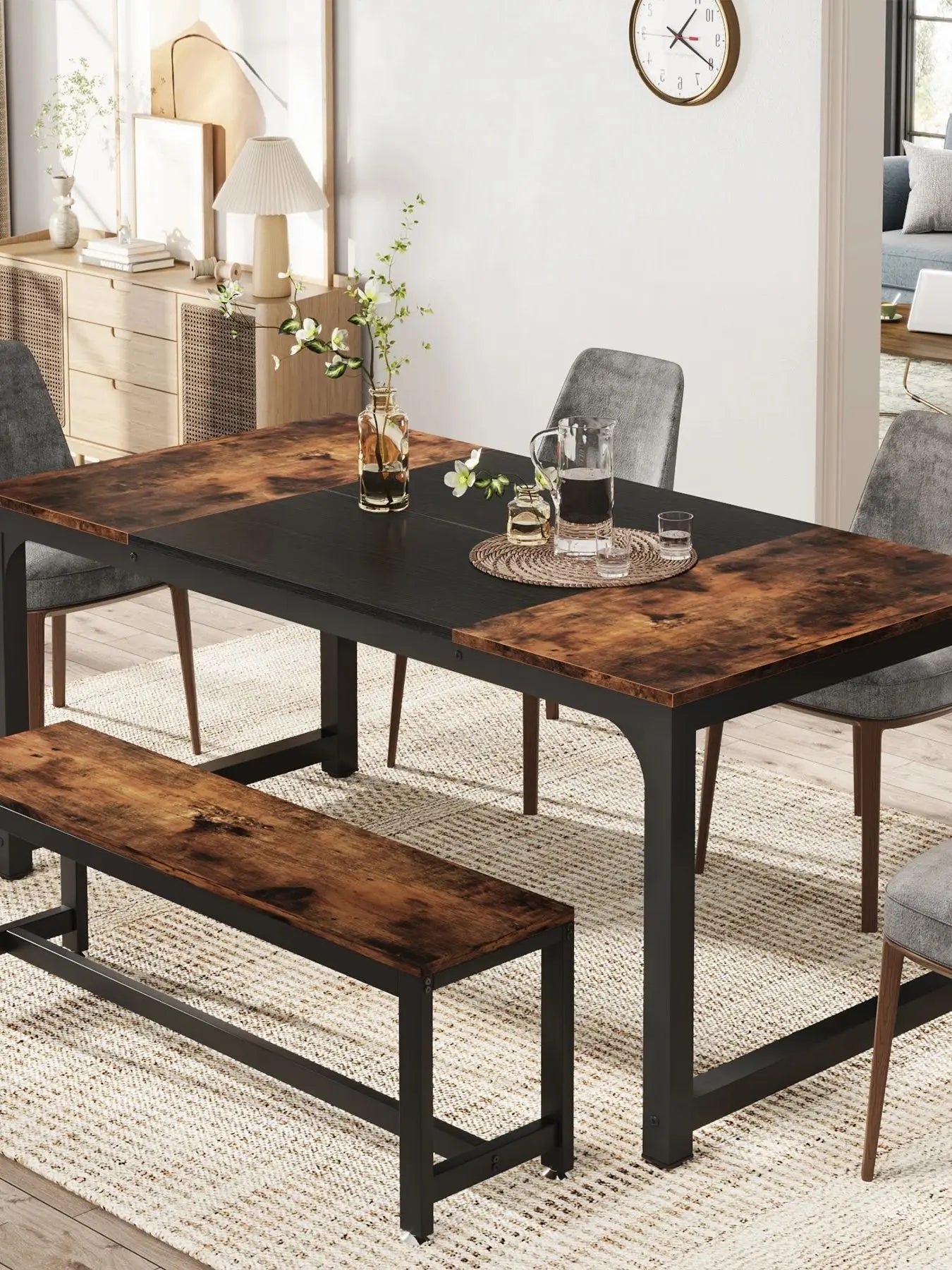 Tribesigns 63"x31.5" Dining Table, Industrial Kitchen Table for 6-8 Person, Rectangular Dinner Table for Dining Room Kitchen