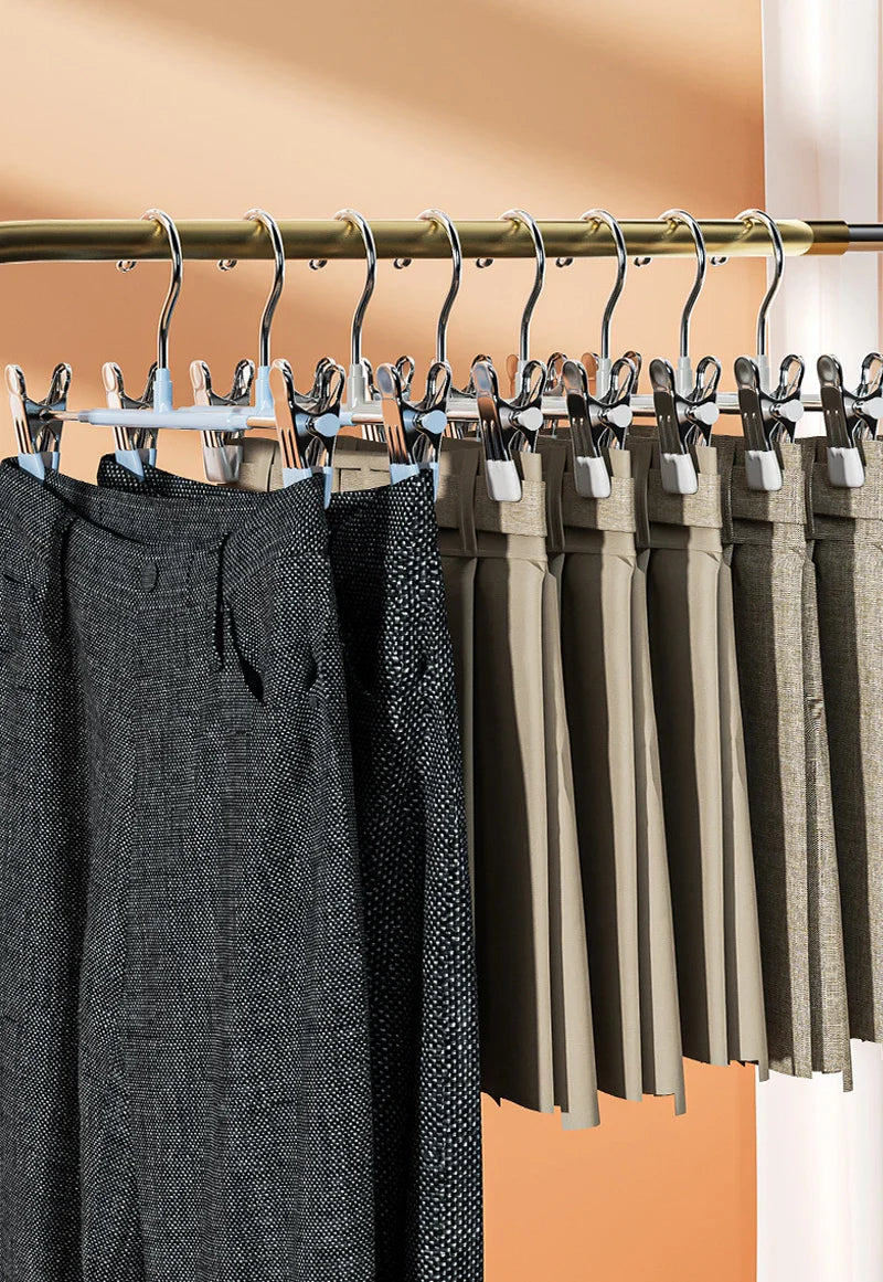 5-10pcs Clothes Rack With Adjustable Clip Anti-Slip Metal Windproof Clothes Hanger Pants Jacket Skirt Clip Closet organizer